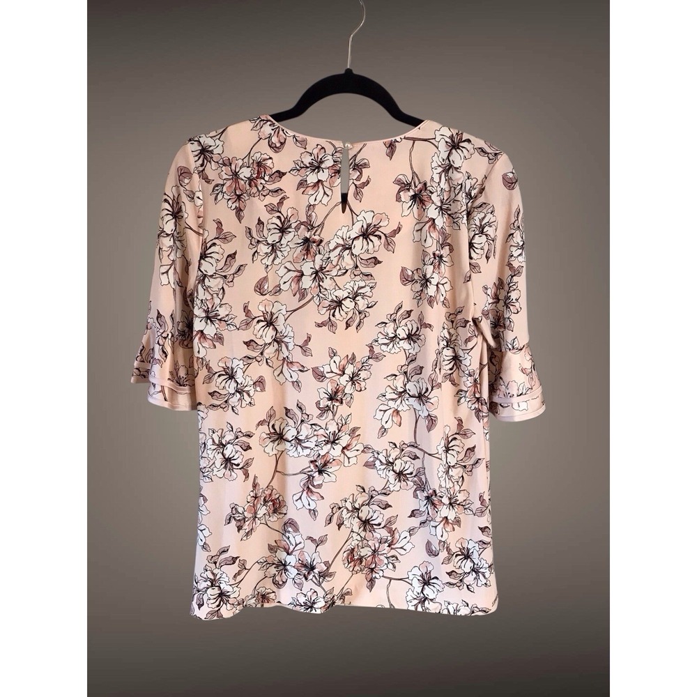 KARL LAGERFELD Blush Pink Floral Short Layered Sleeve Blouse‎ Shirt Sz Small EUC - Picture 3 of 5